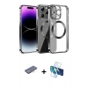 MARSİLYAN™- iPhone 13 Pro Max Kılıf Pusula Form - Siyah 3D Antistatik Cam Ekran Koruyucu + Renkli Kamera Lens Koruma Cam - PE