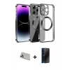 MARSİLYAN™- iPhone 13 Pro Max Kılıf Pusula Form - Siyah 3D Antistatik Hayalet Cam Ekran Koruyucu + Rainbow Kamera Lens Koruma Cam - BZ