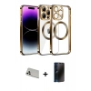 MARSİLYAN™- iPhone 13 Pro Max Kılıf Pusula Form - Siyah 3D Antistatik Hayalet Cam Ekran Koruyucu + Rainbow Kamera Lens Koruma Cam - BZ