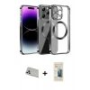 MARSİLYAN™- iPhone 13 Pro Max Kılıf Pusula Form - Siyah 6D Mat Seramik Hayalet Nano Ekran Koruyucu + Beyaz Rainbow Kamera Lens Koruma Cam