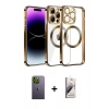 MARSİLYAN™- iPhone 13 Pro Max Kılıf Pusula Form - Siyah Bilvis 3D Mat Cam Ekran Koruyucu + Neon Fosforlu Kamera Lens - YL