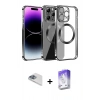MARSİLYAN™- iPhone 13 Pro Max Kılıf Pusula Form - Siyah Bilvis 5in1 3D Magic Cam Ekran Koruyucu + Pers Alüminyum Kamera Lens - SABE