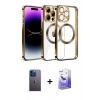 MARSİLYAN™- iPhone 13 Pro Max Kılıf Pusula Form - Siyah Bilvis 5in1 5D Magic Hayalet Cam Ekran Koruyucu + Neon Fosforlu Kamera Lens - MI