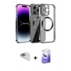 MARSİLYAN™- iPhone 13 Pro Max Kılıf Pusula Form - Siyah Bilvis 5in1 5D Magic Hayalet Cam Ekran Koruyucu + Pers Alüminyum Kamera Lens - SABE
