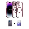 MARSİLYAN™- iPhone 13 Pro Max Kılıf Pusula Form - Siyah Bilvis 5in1 5D Magic Hayalet Cam Ekran Koruyucu + Neon Fosforlu Kamera Lens - MI