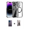 MARSİLYAN™- iPhone 13 Pro Max Kılıf Pusula Form - Siyah Bilvis Hayalet Cam Ekran Koruyucu + Mavi Neon Fosforlu Kamera Lens