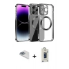 MARSİLYAN™- iPhone 13 Pro Max Kılıf Pusula Form - Siyah Bilvis Hayalet Cam Ekran Koruyucu + Sierra Blue Pers Alüminyum Kamera Lens
