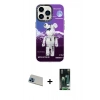 MARSİLYAN™- iPhone 13 Pro Max Kılıf Siluet Çizgi Koleksiyonu - Şeffaf 360 Full Body Arka Koruyucu + Mavi Rainbow Kamera Lens Koruma Cam