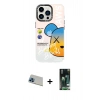 MARSİLYAN™- iPhone 13 Pro Max Kılıf Siluet Çizgi Koleksiyonu - Şeffaf 360 Full Body Arka Koruyucu + Mavi Rainbow Kamera Lens Koruma Cam