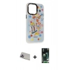 MARSİLYAN™- iPhone 13 Pro Max Kılıf Siluet Çizgi Koleksiyonu - Şeffaf 360 Full Body Arka Koruyucu + Mor Rainbow Kamera Lens Koruma Cam
