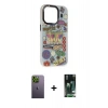 MARSİLYAN™- iPhone 13 Pro Max Kılıf Siluet Çizgi Koleksiyonu - Şeffaf 360 Full Body Arka Koruyucu + Neon Fosforlu Kamera Lens - YL