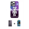 MARSİLYAN™- iPhone 13 Pro Max Kılıf Siluet Çizgi Koleksiyonu - Siyah 18D Cam Ekran Koruyucu + Neon Fosforlu Kamera Lens - BZ