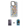 MARSİLYAN™- iPhone 13 Pro Max Kılıf Siluet Çizgi Koleksiyonu - Siyah 18D Cam Ekran Koruyucu + Neon Fosforlu Kamera Lens - BZ