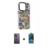 MARSİLYAN™- iPhone 13 Pro Max Kılıf Siluet Çizgi Koleksiyonu - Siyah 18D Cam Ekran Koruyucu + Neon Fosforlu Kamera Lens - BZ