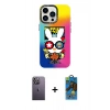 MARSİLYAN™- iPhone 13 Pro Max Kılıf Siluet Çizgi Koleksiyonu - Siyah 18D Cam Ekran Koruyucu + Neon Fosforlu Kamera Lens - BZ
