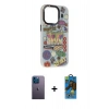 MARSİLYAN™- iPhone 13 Pro Max Kılıf Siluet Çizgi Koleksiyonu - Siyah 18D Cam Ekran Koruyucu + Neon Fosforlu Kamera Lens - MI