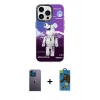 MARSİLYAN™- iPhone 13 Pro Max Kılıf Siluet Çizgi Koleksiyonu - Siyah 18D Cam Ekran Koruyucu + Neon Fosforlu Kamera Lens - MI