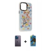 MARSİLYAN™- iPhone 13 Pro Max Kılıf Siluet Çizgi Koleksiyonu - Siyah 18D Cam Ekran Koruyucu + Neon Fosforlu Kamera Lens - MI