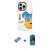 MARSİLYAN™- iPhone 13 Pro Max Kılıf Siluet Çizgi Koleksiyonu - Siyah 18D Cam Ekran Koruyucu + Pembe Shine Kamera Lens Koruma Cam
