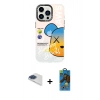 MARSİLYAN™- iPhone 13 Pro Max Kılıf Siluet Çizgi Koleksiyonu - Siyah 18D Cam Ekran Koruyucu + Pers Alüminyum Kamera Lens - LT