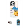 MARSİLYAN™- iPhone 13 Pro Max Kılıf Siluet Çizgi Koleksiyonu - Siyah 18D Cam Ekran Koruyucu + Rainbow Kamera Lens Koruma Cam - KI