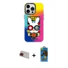 MARSİLYAN™- iPhone 13 Pro Max Kılıf Siluet Çizgi Koleksiyonu - Siyah 18D Cam Ekran Koruyucu + Rainbow Kamera Lens Koruma Cam - KI