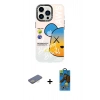 MARSİLYAN™- iPhone 13 Pro Max Kılıf Siluet Çizgi Koleksiyonu - Siyah 18D Cam Ekran Koruyucu + Sarı Renkli Kamera Lens Koruma Cam