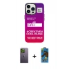 MARSİLYAN™- iPhone 13 Pro Max Kılıf Siluet Çizgi Koleksiyonu - Siyah 18D Cam Ekran Koruyucu + Neon Fosforlu Kamera Lens - YL