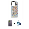 MARSİLYAN™- iPhone 13 Pro Max Kılıf Siluet Çizgi Koleksiyonu - Siyah 3D Antistatik Cam Ekran Koruyucu + Neon Fosforlu Kamera Lens - YL