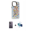 MARSİLYAN™- iPhone 13 Pro Max Kılıf Siluet Çizgi Koleksiyonu - Siyah 3D Antistatik Cam Ekran Koruyucu + Neon Fosforlu Kamera Lens - BZ