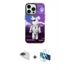 MARSİLYAN™- iPhone 13 Pro Max Kılıf Siluet Çizgi Koleksiyonu - Siyah 3D Antistatik Cam Ekran Koruyucu + Pers Alüminyum Kamera Lens - LT