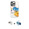 MARSİLYAN™- iPhone 13 Pro Max Kılıf Siluet Çizgi Koleksiyonu - Siyah 3D Antistatik Cam Ekran Koruyucu + Pers Alüminyum Kamera Lens - GD