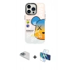 MARSİLYAN™- iPhone 13 Pro Max Kılıf Siluet Çizgi Koleksiyonu - Siyah 3D Antistatik Cam Ekran Koruyucu + Pers Alüminyum Kamera Lens - SABE