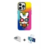 MARSİLYAN™- iPhone 13 Pro Max Kılıf Siluet Çizgi Koleksiyonu - Siyah 3D Antistatik Cam Ekran Koruyucu + Pers Alüminyum Kamera Lens - SABE