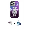 MARSİLYAN™- iPhone 13 Pro Max Kılıf Siluet Çizgi Koleksiyonu - Siyah 3D Antistatik Cam Ekran Koruyucu + Pers Alüminyum Kamera Lens - GI