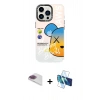 MARSİLYAN™- iPhone 13 Pro Max Kılıf Siluet Çizgi Koleksiyonu - Siyah 3D Antistatik Cam Ekran Koruyucu + Pers Alüminyum Kamera Lens - GI