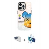 MARSİLYAN™- iPhone 13 Pro Max Kılıf Siluet Çizgi Koleksiyonu - Siyah 3D Antistatik Cam Ekran Koruyucu + Pers Alüminyum Kamera Lens - LT
