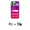 MARSİLYAN™- iPhone 13 Pro Max Kılıf Siluet Çizgi Koleksiyonu - Siyah 3D Antistatik Cam Ekran Koruyucu + Rainbow Kamera Lens Koruma Cam - MI