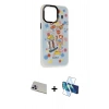MARSİLYAN™- iPhone 13 Pro Max Kılıf Siluet Çizgi Koleksiyonu - Siyah 3D Antistatik Cam Ekran Koruyucu + Rainbow Kamera Lens Koruma Cam - MR