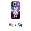 MARSİLYAN™- iPhone 13 Pro Max Kılıf Siluet Çizgi Koleksiyonu - Siyah 3D Antistatik Cam Ekran Koruyucu + Rainbow Kamera Lens Koruma Cam - KI