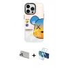 MARSİLYAN™- iPhone 13 Pro Max Kılıf Siluet Çizgi Koleksiyonu - Siyah 3D Antistatik Cam Ekran Koruyucu + Rainbow Kamera Lens Koruma Cam - BZ