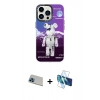 MARSİLYAN™- iPhone 13 Pro Max Kılıf Siluet Çizgi Koleksiyonu - Siyah 3D Antistatik Cam Ekran Koruyucu + Rainbow Kamera Lens Koruma Cam - MI