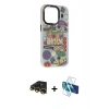 MARSİLYAN™- iPhone 13 Pro Max Kılıf Siluet Çizgi Koleksiyonu - Siyah 3D Antistatik Cam Ekran Koruyucu + Raze Metal Kamera Lens - GD