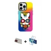 MARSİLYAN™- iPhone 13 Pro Max Kılıf Siluet Çizgi Koleksiyonu - Siyah 3D Antistatik Cam Ekran Koruyucu + Rainbow Kamera Lens Koruma Cam - KI