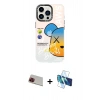 MARSİLYAN™- iPhone 13 Pro Max Kılıf Siluet Çizgi Koleksiyonu - Siyah 3D Antistatik Cam Ekran Koruyucu + Rainbow Kamera Lens Koruma Cam - KI