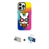 MARSİLYAN™- iPhone 13 Pro Max Kılıf Siluet Çizgi Koleksiyonu - Siyah 3D Antistatik Cam Ekran Koruyucu + Rainbow Kamera Lens Koruma Cam - REGD