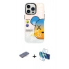 MARSİLYAN™- iPhone 13 Pro Max Kılıf Siluet Çizgi Koleksiyonu - Siyah 3D Antistatik Cam Ekran Koruyucu + Renkli Kamera Lens Koruma Cam - MI