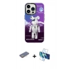 MARSİLYAN™- iPhone 13 Pro Max Kılıf Siluet Çizgi Koleksiyonu - Siyah 3D Antistatik Cam Ekran Koruyucu + Renkli Kamera Lens Koruma Cam - SI