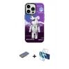 MARSİLYAN™- iPhone 13 Pro Max Kılıf Siluet Çizgi Koleksiyonu - Siyah 3D Antistatik Cam Ekran Koruyucu + Renkli Kamera Lens Koruma Cam - PE