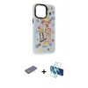 MARSİLYAN™- iPhone 13 Pro Max Kılıf Siluet Çizgi Koleksiyonu - Siyah 3D Antistatik Cam Ekran Koruyucu + Renkli Kamera Lens Koruma Cam - SI